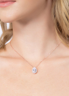 front Haloed Pear Cubic Zirconia Pendant Necklace