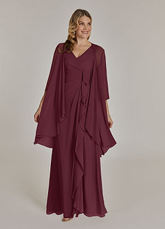 Azazie Manuella Mother of the Bride Dresses Cabernet A-Line V-Neck Pleated Chiffon Dress image3