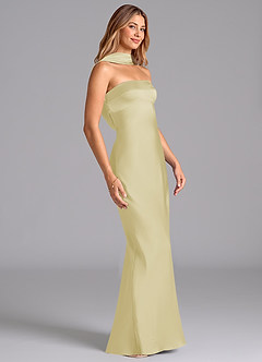 Azazie Lusinda Brudtärnklänningar Klä av Sjöjungfru i Stretch Satin Axelbandslös Citronsorbet image6