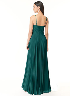 Azazie Vini Bridesmaid Dresses Peacock A-Line V-Neck Pleated Chiffon Dress image2