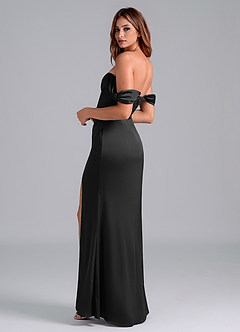 Azazie Asha Vestidos de damas de honor Vestido de Negro de Satén Elástico de Corte Recto Convertible con Vestidos sin tirantes image2