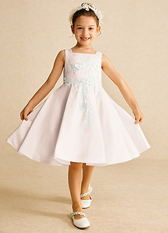 Azazie Kata Flower Girl Dresses Rose Petal A-Line Lace Matte Satin Dress image2
