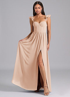 Azazie Denisse Brautjungfernkleider A-Linie Gestreift Chiffon Kleid Englisches Rosa image4