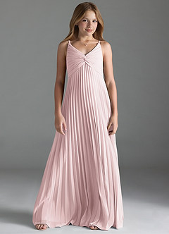 Azazie Raychelle Junior Blushing Pink A-Line Pleated Chiffon Dress image1