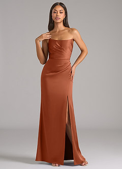 Azazie Marla Bridesmaid Dresses Cedar Rose Sheath Strapless Stretch Satin Convertible Dress image3
