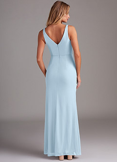 Azazie Leandra Bridesmaid Dresses Sky Blue Mermaid V-Neck Pleated Mesh Dress image2