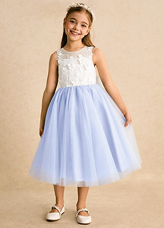 Azazie Lina Flower Girl Dresses Ivory Lavender Ball-Gown Lace Dress image5