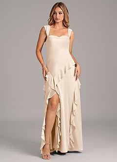 Azazie Sloane Robes de demoiselle d'honneur Robe Trapèze en Mousseline de soie Encolure en Forme de Cœur Albâtre Blanc image1