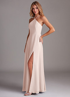 Azazie Bailey Final Sale Rose Petal A-Line Halter Side Slit Chiffon Dress image3
