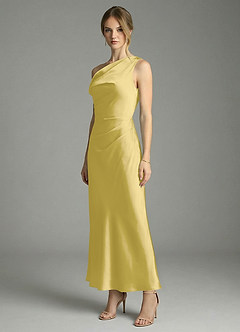 Azazie Emerson Brautjungfernkleider Meerjungfrau-Linie Schulterfrei Stretch-Satin Kleid Kanarienvogel image4