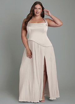 Azazie Stephanie Bridesmaid Dresses White Alabaster A-Line Pleated Stretch Satin Dress image1