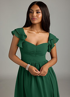 Azazie Anaya Bridesmaid Dresses Dark Green A-Line Pleated Chiffon Dress image6