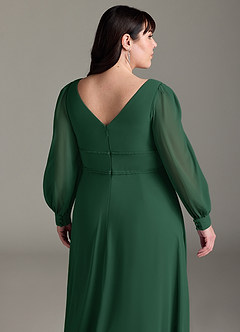 Azazie Sage Schlussverkauf A-Linie Langarm Chiffon Kleid Dunkelgrün image11