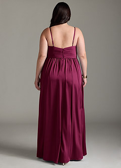 Azazie Alia Bridesmaid Dresses Red Plum A-Line Pleated Stretch Satin Dress image9