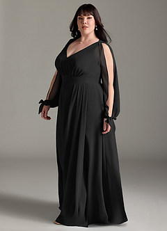 Azazie Matilda Bridesmaid Dresses Black A-Line Long Sleeve Chiffon Dress image11