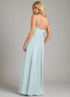 Azazie Sarella Vestidos de damas de honor Vestido de Vidrio Marino de Satén Elástico de Corte en A con Plisado image2