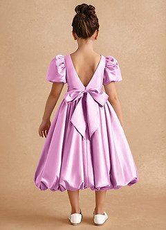 Azazie Jellybean Flower Girl Dresses Candy Pink Ball-Gown Ruched Matte Satin Dress image2