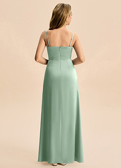 Azazie Abby Junior Agave Sheath Pleated Stretch Satin Dress image2