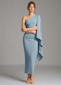 Azazie Jana Bridesmaid Dresses Dusty Blue Sheath Long Sleeve Premium Stretch Jersey Dress image3