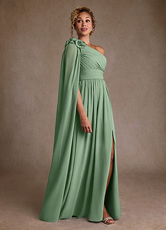 Azazie Lancaster Mère de la mariée Robes Robe Trapèze en Mousseline de soie Ue épaule Matcha image3