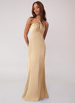 Barbie ♥ Azazie Bridesmaid Dresses Champagne Sheath Stretch Satin Dress image4