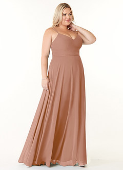 Azazie Janine Bridesmaid Dresses Champagne Rose A-Line V-Neck Chiffon Dress image8