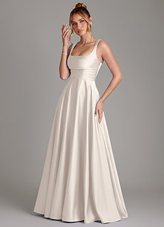 Azazie Azaria Vestidos de damas de honor Vestido Alabastro Blanco de Satén Elástico de Línea A con Corsé image3