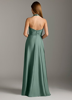 Azazie Tessie Bridesmaid Dresses Eucalyptus A-Line Pleated Stretch Satin Dress image2