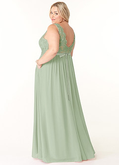 Azazie Elly Bridesmaid Dresses Dusty Sage A-Line Lace Scoop Neck Chiffon Dress image10