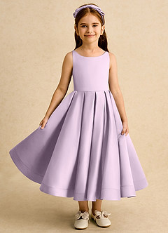 Azazie Babs Blumenmädchenkleider Ballkleid Plissee Matte Satin Kleid Frostiges Flieder image2