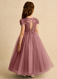 Azazie Puff Abiti da Ragazza di Fiori Abito Principessa in Tulle Pizzo Rosa Del Deserto image7
