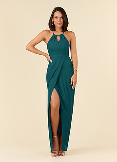 Azazie Hadid Mother of the Bride Dresses Peacock Sheath Pleated Mesh Dress image3