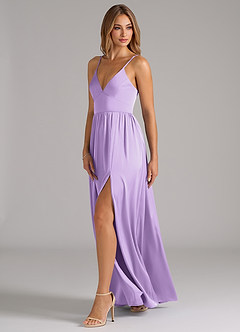 Azazie Aaida Bridesmaid Dresses Lilac A-Line Corset Stretch Satin Dress image3