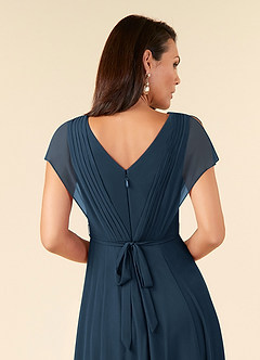 Azazie Palana At-home Try On Dresses Dusty Blue A-Line Lace Chiffon Dress image5