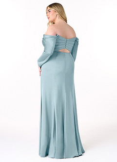 Azazie Hallie Bridesmaid Dresses Moody Blue Sheath Off-The-Shoulder Long Sleeve Stretch Satin Convertible Dress image10