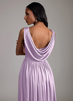 Azazie Novi Bridesmaid Dresses Frosted Lilac A-Line with Pockets Stretch Satin Dress image4