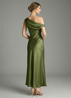 Azazie Emerson Bridesmaid Dresses Olive Mermaid Off the Shoulder Stretch Satin Dress image6
