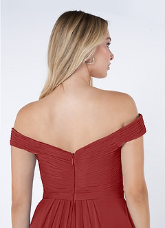 Azazie Audrianna Jurken voor bruidsmeisjes Converteerbaar Jurk van Chiffon met A-Lijn Off-the-shoulder verzameld Roest image6