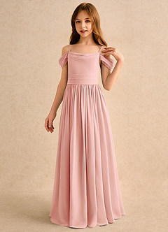 Azazie Shia Girls Formal Robe Demoiselle D'honneur Fillette Robe Trapèze en Mousseline de soie Épaules dénudées Rosette image3
