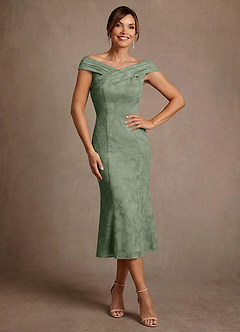 Azazie Keith Moeder van de bruid jurken Kolom Jurk van Bloemen Burn-out Geplooid Matcha image1