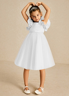 Azazie Kaeya Flower Girl Dresses White A-Line Bow Tulle Dress image3