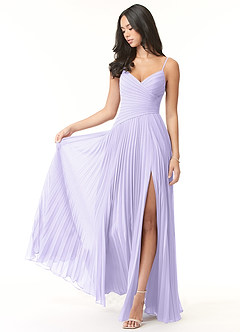 Azazie Vini Brautjungfernkleider A-Linie V-Hals Gefaltet Chiffon Kleid Flieder image1