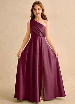 Azazie Puddles Girls Formal Flower Girl Klänningar Klä A-Line i Stretch Satin Ena axeln image5