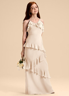 Azazie Evara Junior Robe Trapèze en Mousseline de soie Albâtre Blanc image6