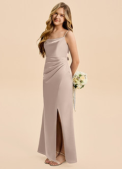Azazie Christen Junior English Rose Sheath Pleated Stretch Satin Dress image3