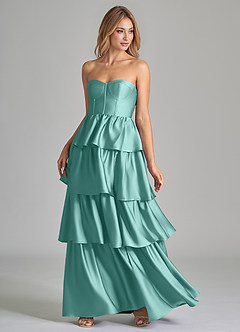 Azazie Faye Bridesmaid Dresses Aqua A-Line Ruched Stretch Satin Dress image6