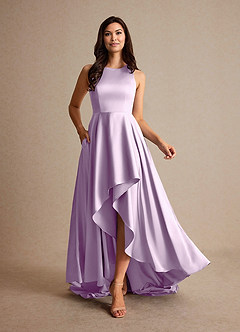 Azazie Niles Mother of the Bride Dresses Frosted Lilac A-Line Trains Stretch Satin Dress image6
