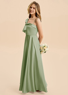 Azazie Aria Junior Dusty Sage A-Line Pleated Stretch Satin Dress image1
