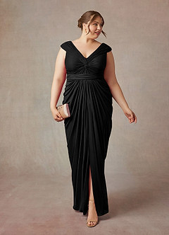 Azazie Lisolette Mother of the Bride Dresses Black Sheath Pleated Mesh Dress image1
