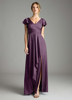 Azazie Omari Bridesmaid Dresses Plum A-Line Stretch Satin Dress image3